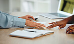 Paying, buying and transaction being made between a customer and business owner on a table. Client giving money, payment or cash to pay a lawyer, agent or worker for a professional job service