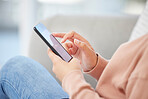 Social media, online shopping and communication, a world on her phone, woman surfing the web. Mobile lifestyle and internet, girl sitting on a sofa, working at home and checking smartphone for email.