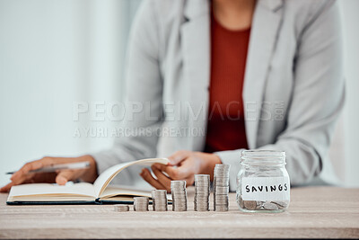 Buy stock photo Accounting business woman counting her personal savings at home, planning budget to pay bills for the month. Finance savvy and professional female writing in a financial diary for investment funds