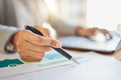 Buy stock photo Economy worker, finance and accounting, a manager writing and working out his business budget strategy. Business leader at his office desk, growth, money management and financial corporate investment