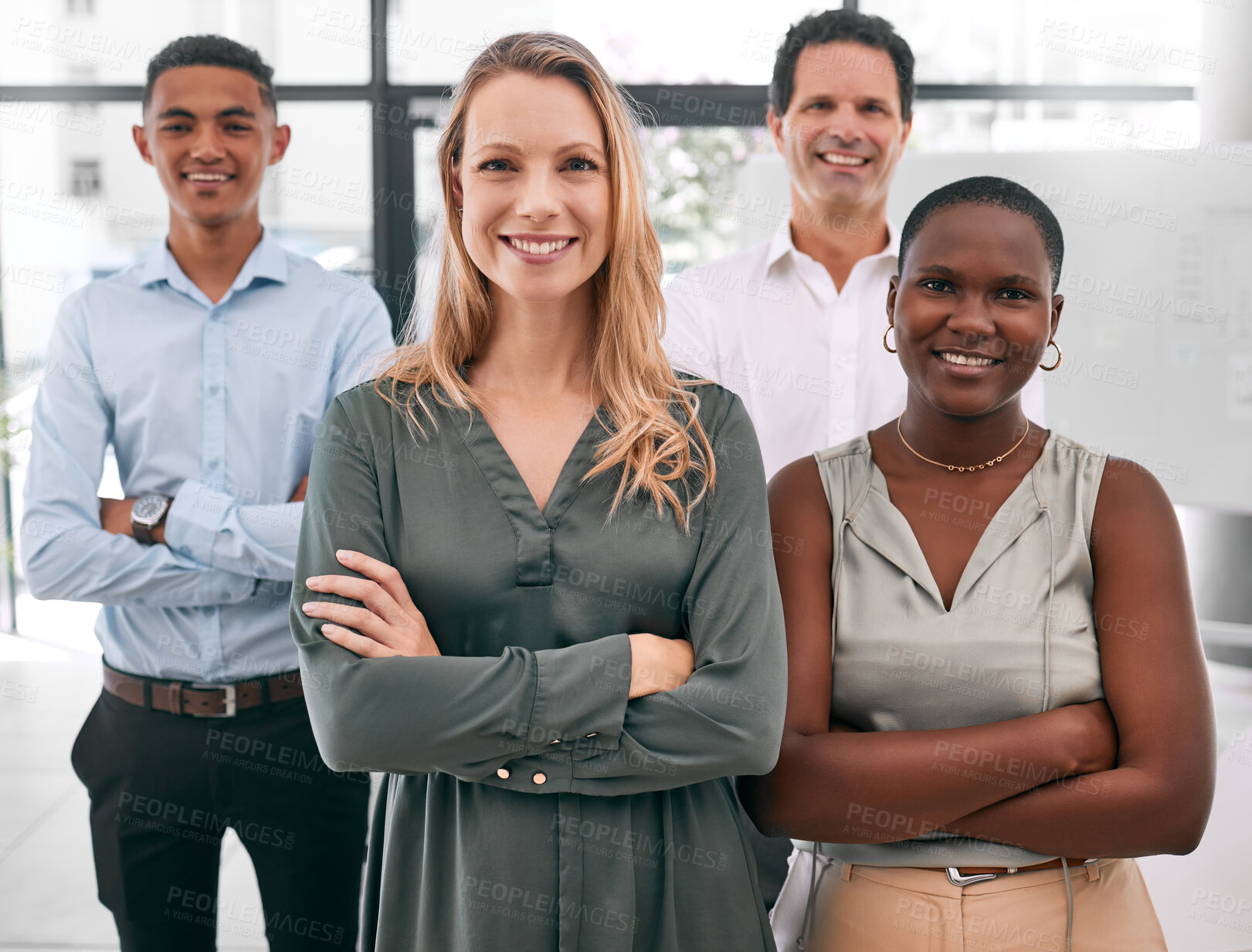 Buy stock photo Diversity, marketing and business team portrait of startup social media advertising company. Business people, management or employee in office building together in support, teamwork and collaboration