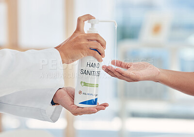 Buy stock photo Clean hands, sanitize and safety from bacteria, disease or germs for protection during flu season. Marketing covid products for hygiene and safe living from corona virus, illness and other diseases.