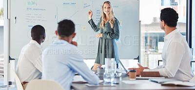 Buy stock photo Presentation, business meeting or marketing on finance growth management review in corporate company. Business people, conference or chart feedback on accounting, budget or investment strategy