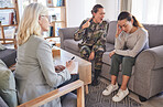 Lesbian couple, psychologist and military ptsd, angry and soldier shouting, LGBTQ and mental health problem in a office. Army woman, psychology and stress with wife, girlfriend or frustrated emotion 