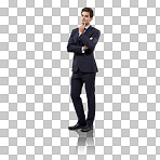 Suit, corporate fashion for business and a stylish man looking confident and professional on a png, transparent and isolated or mockup background. Portrait of a handsome executive or entrepreneur