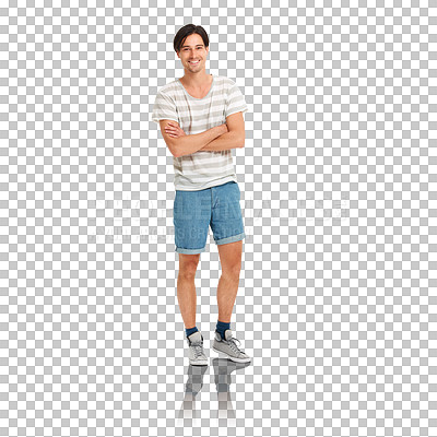 Buy stock photo Man, face and portrait with success for trust, aesthetic and arms crossed by transparent png background in studio. Handsome, person and greek with designer in mockup, confident and smile for happy

