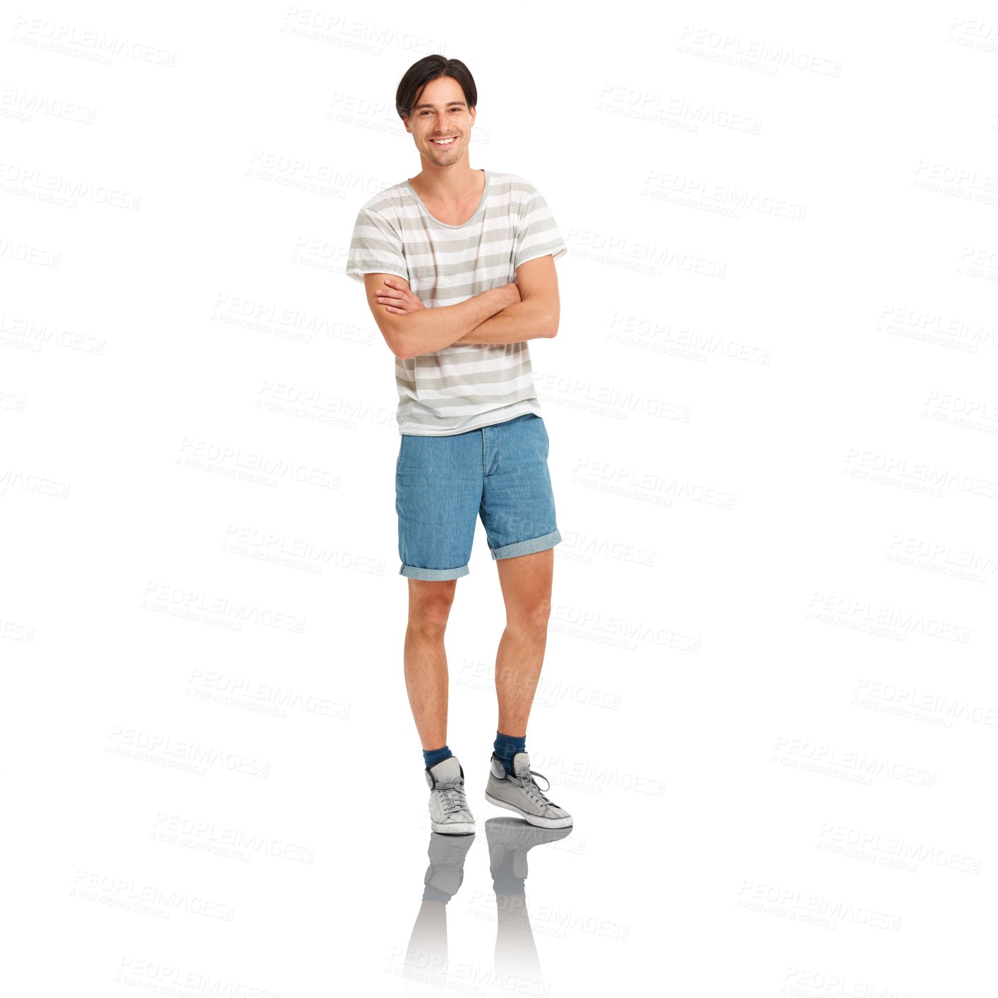 Buy stock photo Man, face and portrait with success for trust, aesthetic and arms crossed by transparent png background in studio. Handsome, person and greek with designer in mockup, confident and smile for happy


