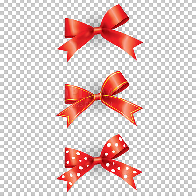 A ribbon, bow and gift or present vector for a birthday, holiday, or Christmas on a png, transparent and isolated or mockup background. A red illustration, wrapping idea and Valentines Day logo