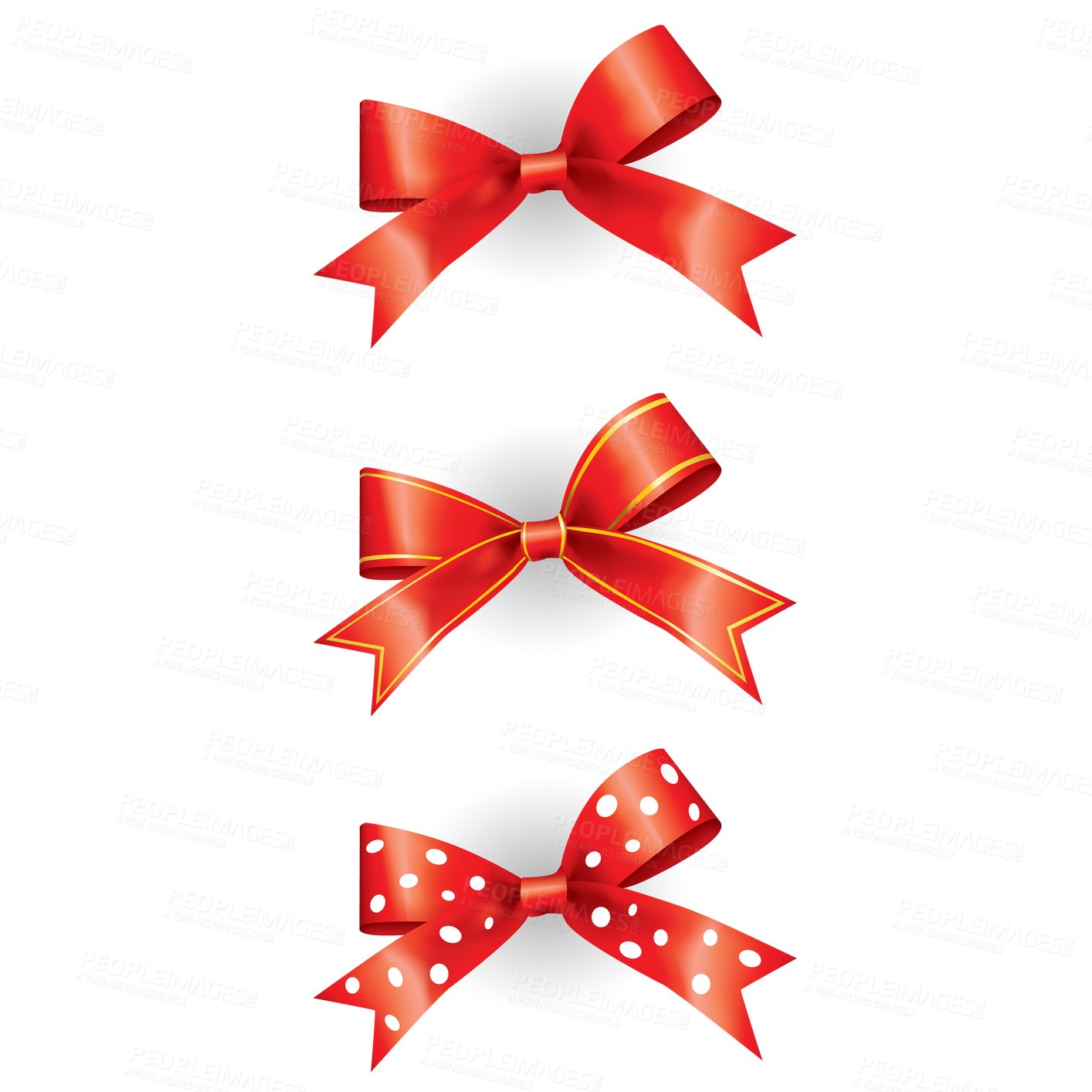 Buy stock photo Red ribbon, bow and gift with vector for present, birthday or holiday celebration on a transparent PNG background. Isolated illustration of symbol, icon or tie for wrapping idea or Valentines Day