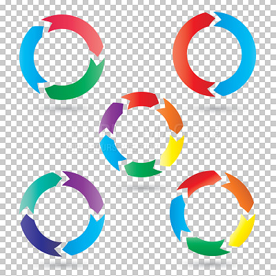 Buy stock photo Arrow, icon and circle sign design for an app or website isolated on a transparent png background. Notification, abstract and colourful logo showing direction to repeat a pattern, motion or movement
