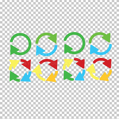Buy stock photo Arrow, icon and recycle in color graphic for diagram or infographic design isolated on a transparent, PNG background. Logo with emoji or circle in direction for creative, sustainable or eco friendly