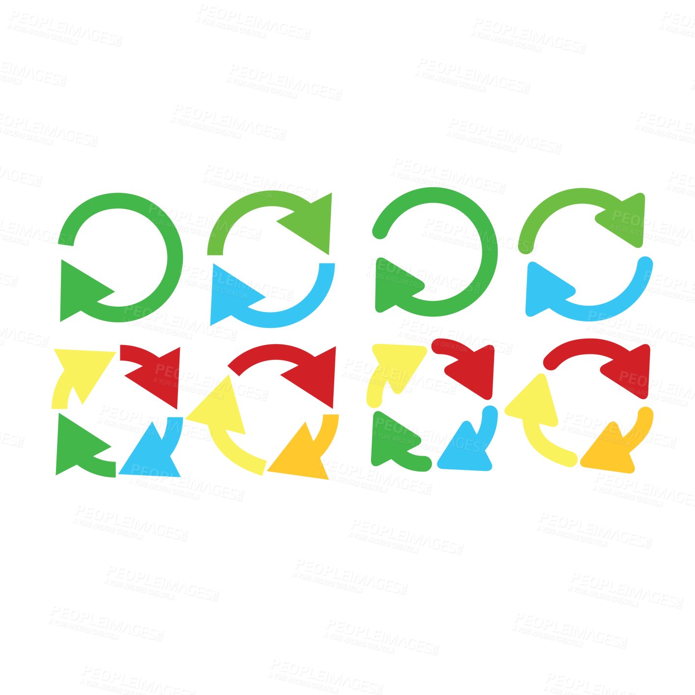 Buy stock photo Arrow, icon and recycle in color graphic for diagram or infographic design isolated on a transparent, PNG background. Logo with emoji or circle in direction for creative, sustainable or eco friendly