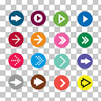 Arrow, icon and emoji sign or vector for an app or web design on a png, transparent and mockup or isolated background. Notification, logo and color design showing direction