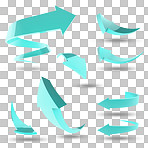 Arrow, icon and emoji sign or vector for an app or 3d web design on a png, transparent and mockup or isolated background. Notification, logo and color design showing direction