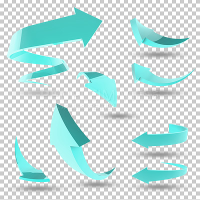 Buy stock photo Arrow, 3D and hologram icon with direction, graphic or vector of symbol collection on a transparent PNG background. Isolated illustration with pointing lines, logo or sticker for color sign or signal