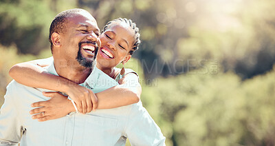 Buy stock photo Happy, love and outdoor couple on a date in park or green nature environment for a healthy and wellness lifestyle. Freedom and carefree man, woman or boyfriend and girlfriend enjoying the summer sun
