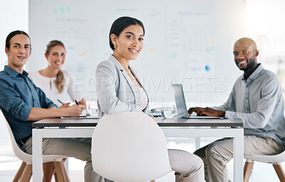 Buy stock photo Success, pride and diversity for startup team working together in an office. Coaching, leadership and woman mentor training employees. Teamwork, businessmen and women in strategy and planning meeting