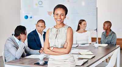 Buy stock photo Female leader, manager and CEO with a young business woman in a meeting with her team for planning, growth and development. Teamwork, collaboration and strategy with a group in a training seminar
