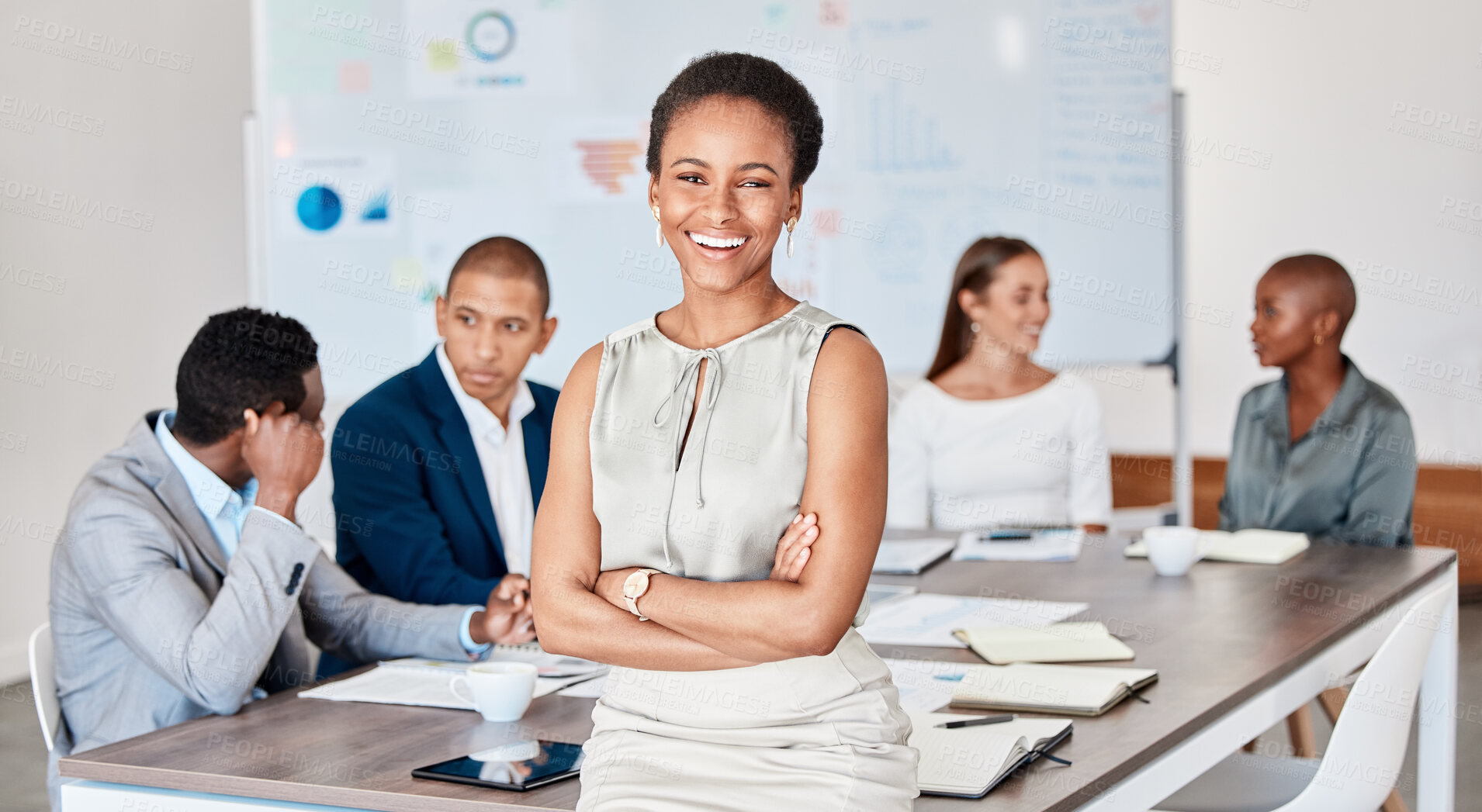 Buy stock photo Female leader, manager and CEO with a young business woman in a meeting with her team for planning, growth and development. Teamwork, collaboration and strategy with a group in a training seminar