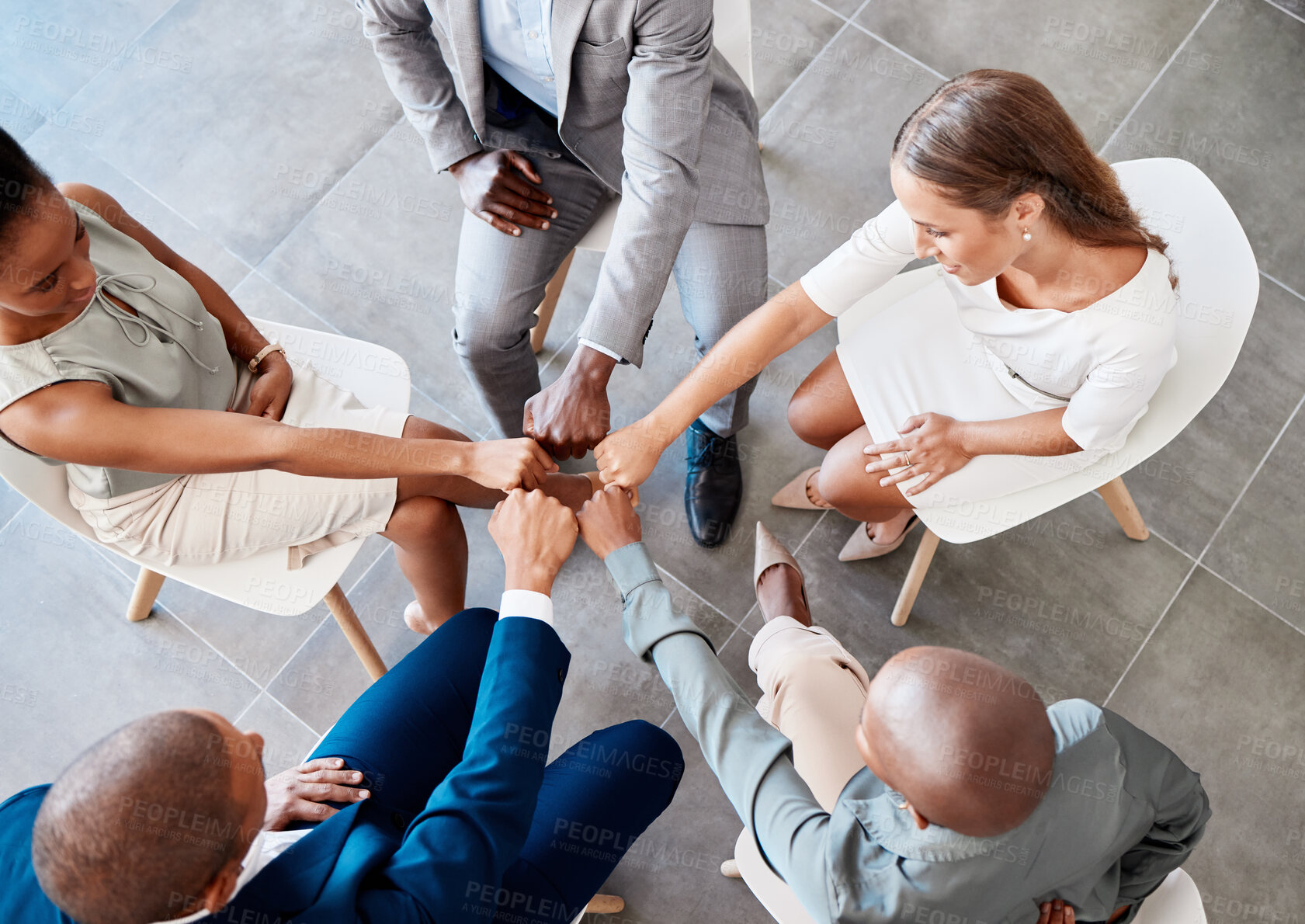 Buy stock photo Corporate teamwork, company diversity and meeting success. Group collaboration, business employees and workplace motivation support. Staff equality, hands of professional people and office community