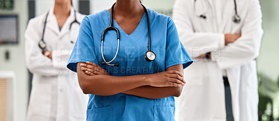 Buy stock photo Doctor team, professional healthcare and medical trust or surgeon, nurse and experts ready for hospital service. Closeup wellness clinic, staff support and solidarity medicine worker group together