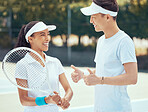Thumbs up for success in tennis game, coach happy with winner in sports training and learning sport for competition with man on court. Trainer smile with champion athlete for motivation in class
