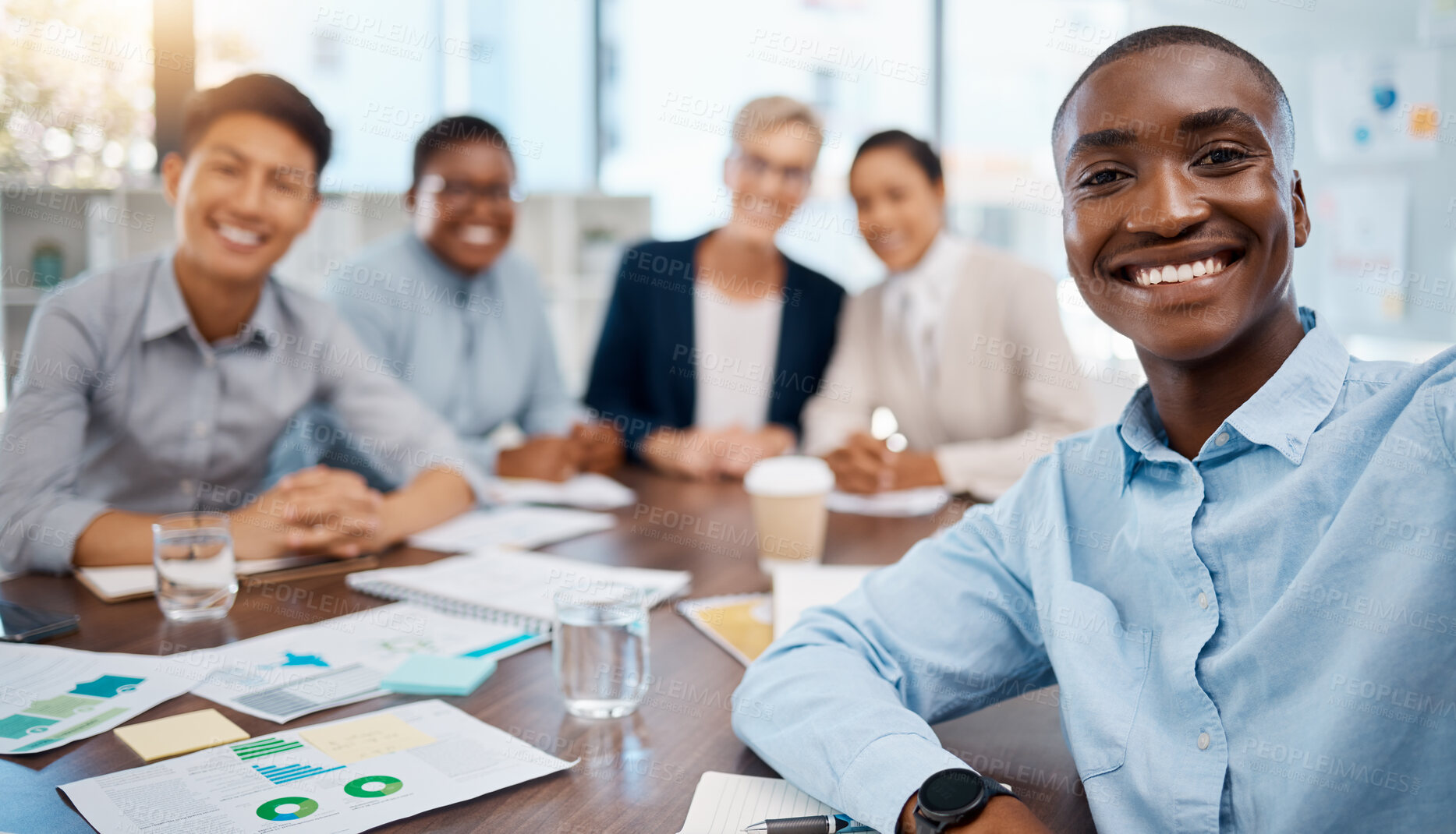 Buy stock photo Meeting, teamwork and finance with a team planning in the office for future growth and development. Collaboration, strategy and vision with business people sitting at a table in the boardroom