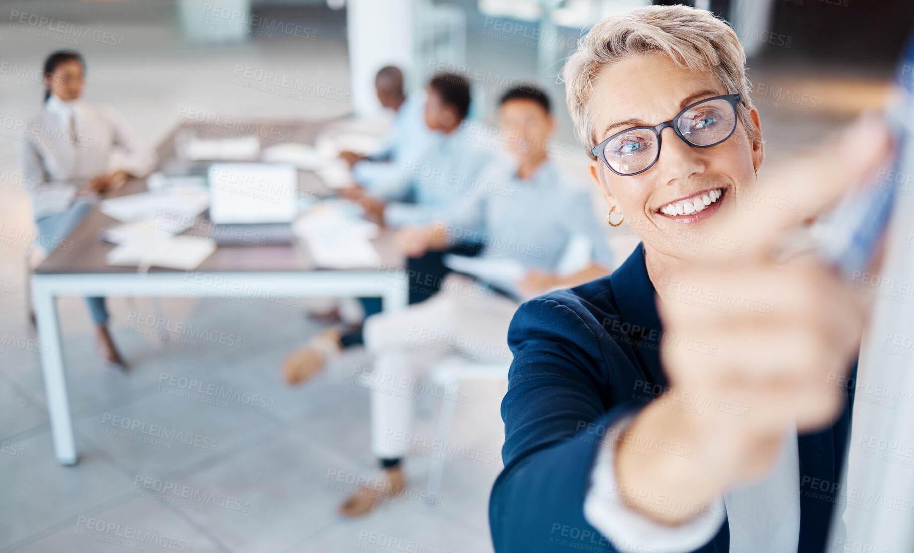 Buy stock photo Presentation, training and planning with a female leader, manager or CEO in a workshop for learning and development. Coaching, teaching and growth with a mindset of the company vision and mission