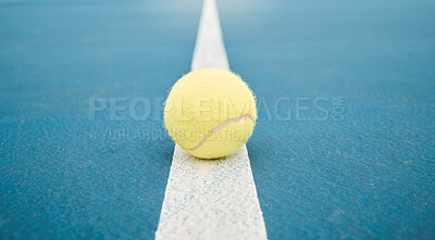 Tennis ball on empty tennis court, sports and competition mockup. Racket sport, ball or athletics, net game or match, line or exercise, leisure or activity, recreation or professional practice field.