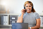 Call center consultant portrait for telemarketing support with technology for crm advice or contact us. Internet consulting customer service woman or agent for ecommerce website helping and talking