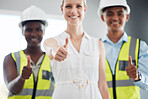 Architecture, leader and thumbs up to women in construction, architectural and yes to industrial success. Woman in engineering happy with global teamwork, diversity and industry development approval