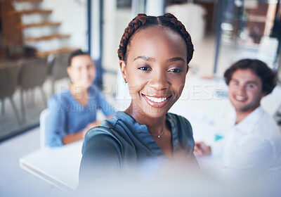 Buy stock photo Whiteboard, leader and business people in a meeting presentation writing group project ideas. Diversity, collaboration and marketing team planning a creative development strategy with a black woman