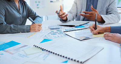 Buy stock photo Team, collaboration and hands of business people planning a proposal strategy for success in negotiation or partnership presentation. Corporate group of people working together in company meeting