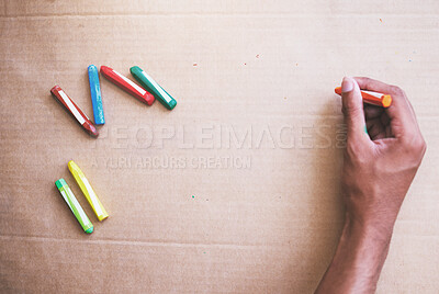Buy stock photo Man, hand or color writing on poster mockup, banner mock up or cardboard space. Top view, abstract or volunteer with billboard for climate change sustainability, lgbtq human rights or protest freedom
