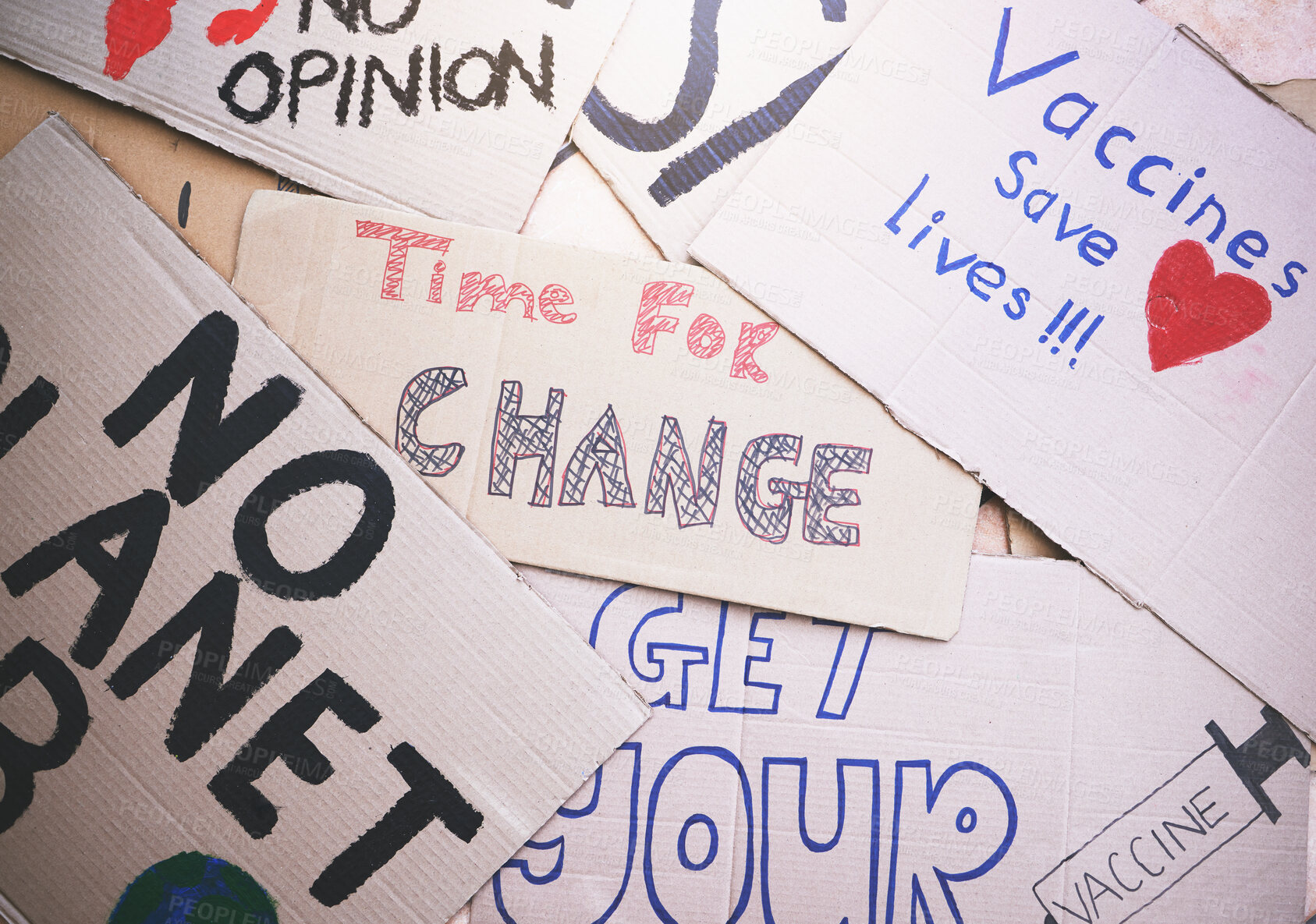 Buy stock photo Covid, health protest and vaccine poster for pandemic awareness and political opinion mindset. Coronavirus safety campaign paper sign for public motivation and choice for virus protection.