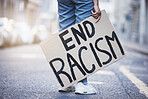 Protest poster to end racism, stop race discrimination and human rights legal justice, equality and freedom for world peace. Street activist fight for social change, rally and solidarity revolution