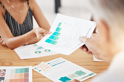 Buy stock photo Business meeting hands giving marketing documents, budget and planning for research, financial sales and data. Company team management consulting paper analytics, investment growth and finance review