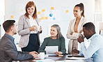 Advertising and marketing collaboration and business people in a meeting conversation of work seo data analytics with vision, goal and motivation for company growth or Teamwork, planning and strategy