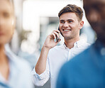 Phone call, communication and networking with a businessman talking on a call outdoor in the city. Vision, motivation and conversation for growth and development of his startup corporate company