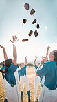 Winning team, baseball and celebration with women group throwing their gloves in victory and feeling happy after a game or match. Teamwork, softball and success of girls players enjoying a sport
