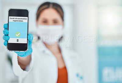 Buy stock photo Doctor covid, vaccine passport on phone screen and vaccination certificate. International immigration, digital health innovation app, mobile technology and smartphone application for covid 19 online