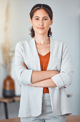Buy stock photo Young business woman leadership, portrait and manager with vision, motivation and goal of career mindset in marketing agency. Professional, trust and Portugal entrepreneur, employee and HR management