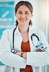 Doctor care, healthcare expert and woman with medical vision for hospital medicine work. Portrait of nurse, consultant and worker consulting, helping and working at a surgery clinic with smile
