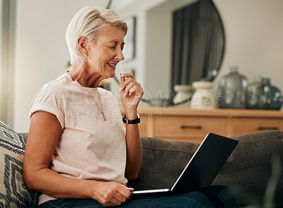 Buy stock photo Covid, laptop and woman does home test in nose swab for results, treatment and online medical advice. Telehealth, coronavirus and female consulting virtual or remote for health, illness and sickness.