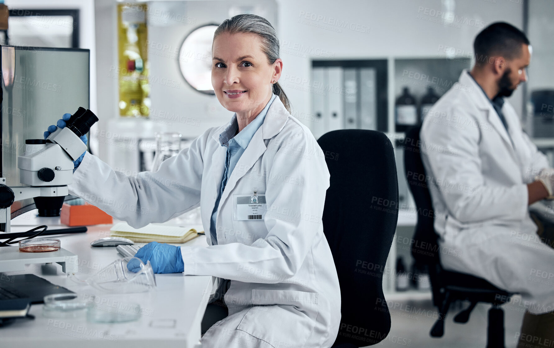 Buy stock photo Science, lab and research for innovation, analysis and cure development with woman scientist working in a medical labratory together. Healthcare, biotechnology and discovery in medicine with team