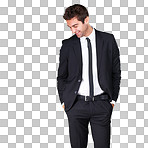 Suit, style and fashion for a stylish man in business wearing elegant and classy clothes on a png, transparent and isolated or mockup background. Portrait of an attractive, handsome and confident guy