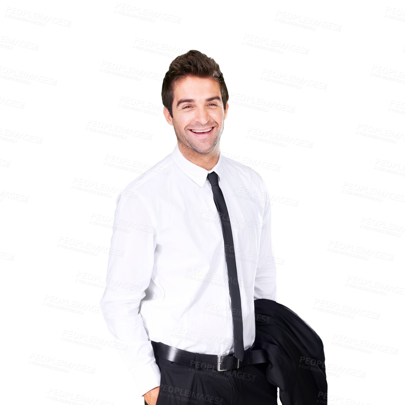 Buy stock photo Business, man and happy in portrait with leadership in png or isolated and transparent background with consultant. Smile, success and professional male with formal clothes for leader at company.