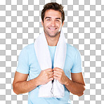 Fitness, health and wellness for a man after a happy workout, training and exercise on a png, transparent and isolated or mockup background. Sport motivation for a confident, positive and fit mindset