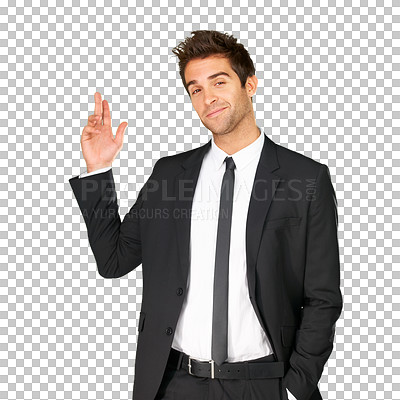Buy stock photo Business man, smile and portrait for success, fashion and pride for career with style and confidence. Professional male model with hand for advertising isolated on a transparent, png background