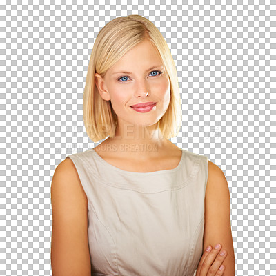 Buy stock photo Face portrait of a woman in business from Germany with a confident mindset on a png, transparent and mockup or isolated background. A cute blonde girl with elegant fashion